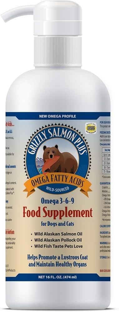 Grizzly Pet Products Salmon Plus Omega 3-6-9 Food Supplement for Dogs and Cats