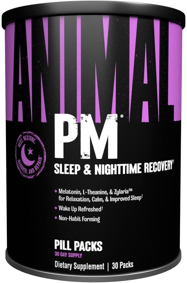 Animal PM - Sleep Aid for Adults Non-Habit Forming Relaxation Enhancer and Mood Support with Melatonin, L-Theanine, Z...