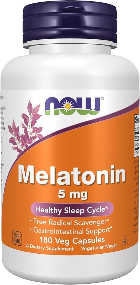 NOW Foods Supplements, Melatonin 5 mg, Free Radical Scavenger*, Healthy Sleep Cycle*, 180 Count (Pack of 1)