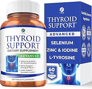 1 Body Thyroid Support Supplement for Women and Men, Selenium with Iodine, Zinc, B12, Ashwagandha and L-Tyrosine, Sup...
