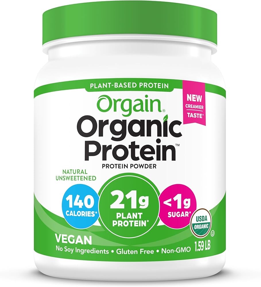 Orgain Organic Vegan Protein Powder, Natural Unsweetened - 21g Plant Protein