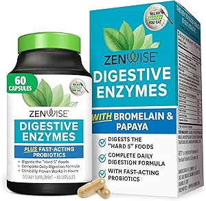 Zenwise Health Digestive Enzymes with Bromelain & Papaya - Multi Enzymes Digestion Supplement with Probiotics & Prebiotics for Gut Health, Gas & Bloating Relief - Men & Women - 60 Vegetarian Capsules