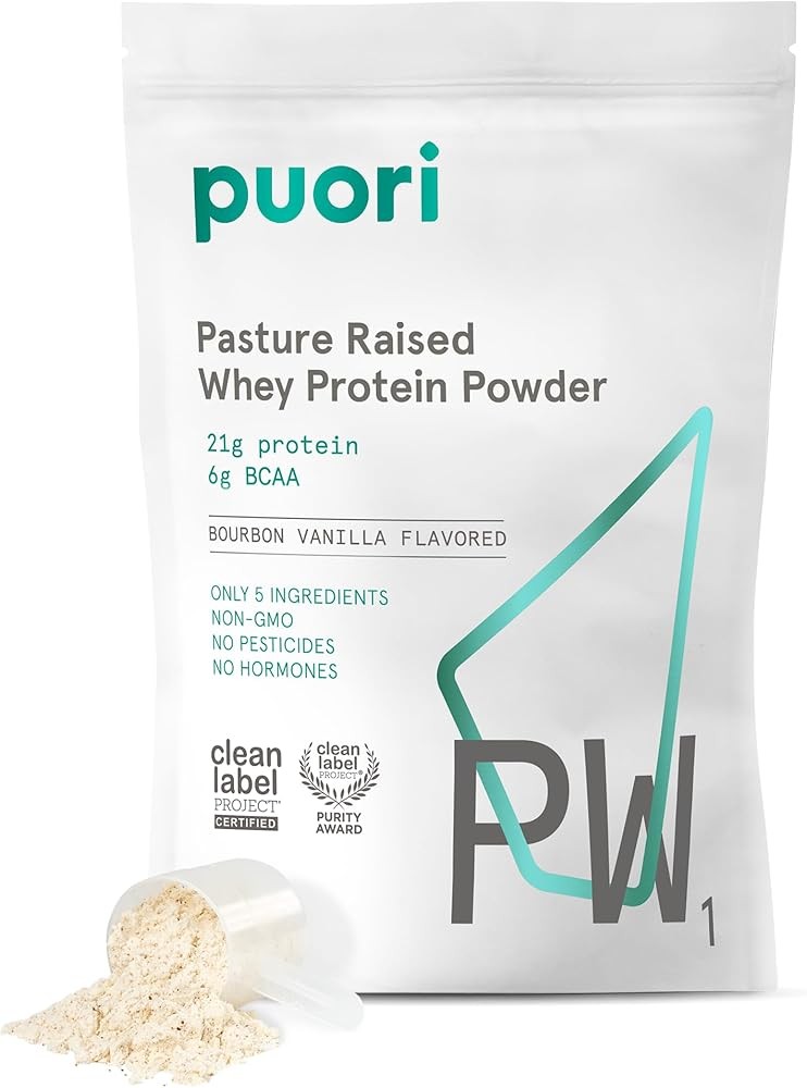 Puori Whey Protein Powder, Bourbon Vanilla - PW1 Pasture-Raised, Grass-Fed Whey Protein Powder Drink Mix containing B...