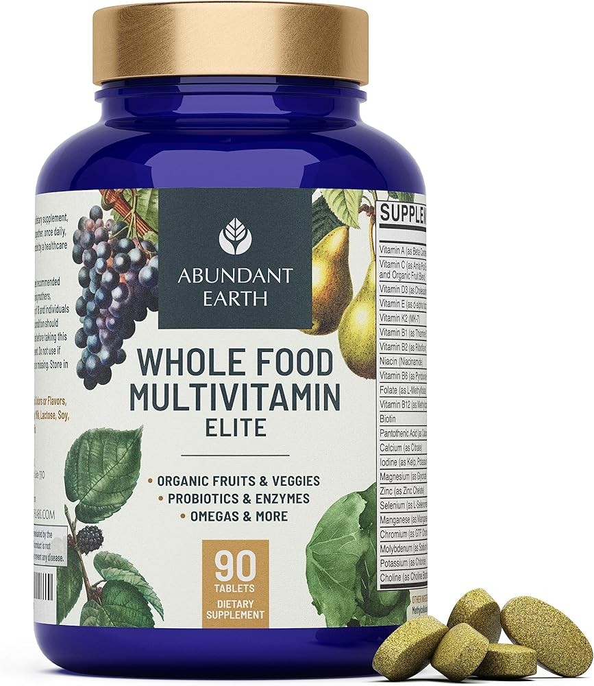 Abundant Earth Whole Food Multivitamin for Women, Daily Multi Vitamins Supplements for Men/Mens Multivitamins + B Com...