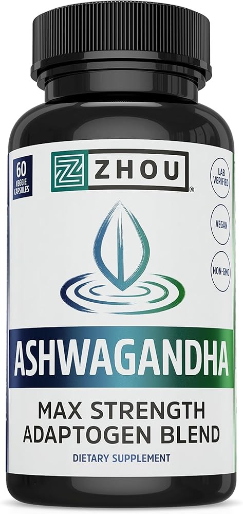 Zhou Nutrition Ashwagandha Capsules - Rhodiola Holy Basil Cordyceps Reishi