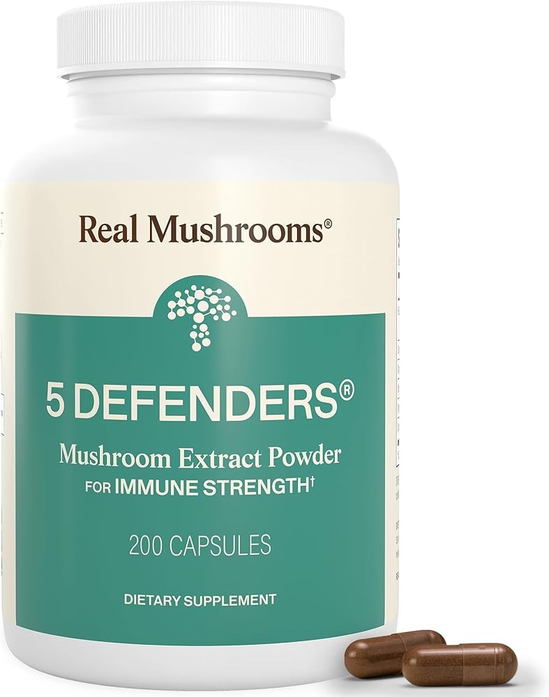 Real Mushrooms 5 Defenders Mushroom Complex – Organic Adaptogenic Mushroom Blend with Chaga, Reishi, Turkey Tail, Mai...