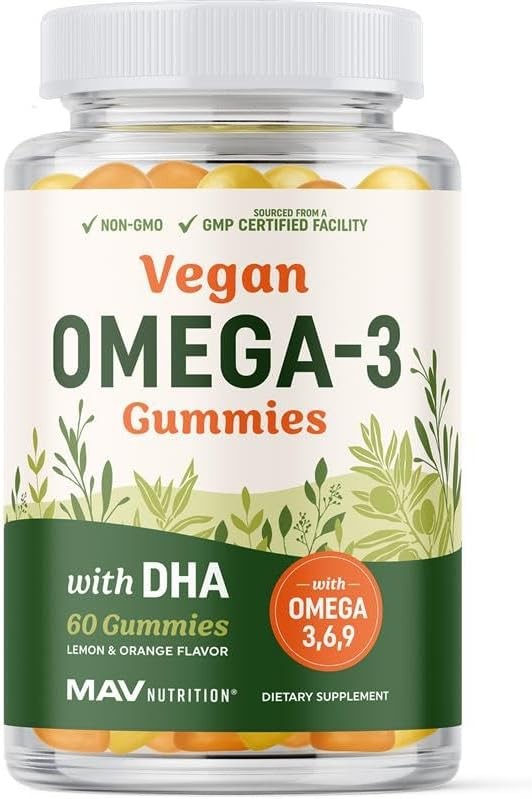 Omega 3 6 9 + DHA Gummies | Plant-Based Triple Omegas from Algae, Flaxseed & Safflower Oil | 50mg of DHA | Vegetarian...