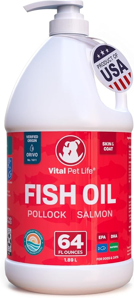 Omega 3 Fish Oil Supplement for Dogs & Cats (16oz), Wild Caught Omega 3 Fish