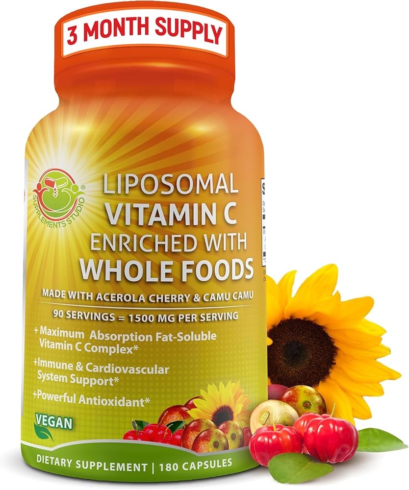 Liposomal Vitamin C Capsules - 1500mg - Made with Organic Acerola Cherries & Camu Camu, High Potency Vitamin C Liposo...