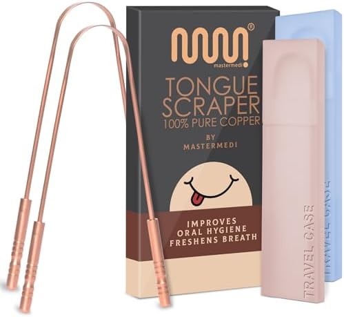 MasterMedi Copper Tongue Scraper with Travel Case