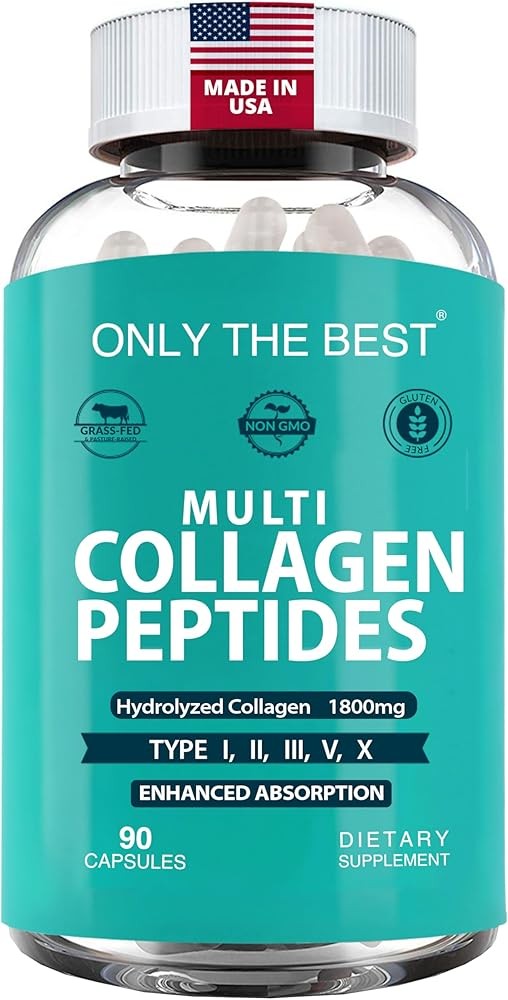 Premium Multi Collagen Peptides Capsules 1800mg - Types I, II, III, V, X To Support Skin, Hair, Nails - Helps Bones, ...