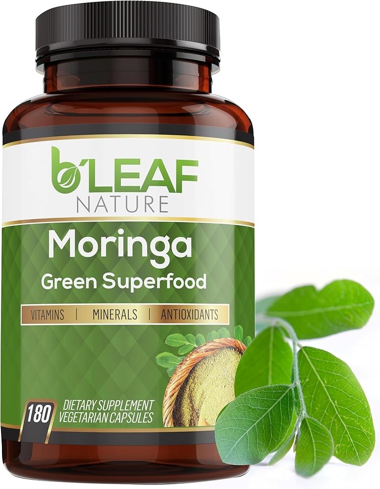 B'Leaf Nature 100% Pure Organic Moringa Oleifera Leaf Powder Capsules