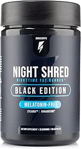 Night Shred Black Melatonin-Free Nighttime Fat Burner and Sleep Support Supplement - GABA Complex with Ashwagandha, C...
