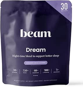 Beam Dream Sleep Powder Cinnamon Cocoa, L-Theanine, Apigenin, Reishi & Magnesium, Third Party Tested Natural Sleep Ai...