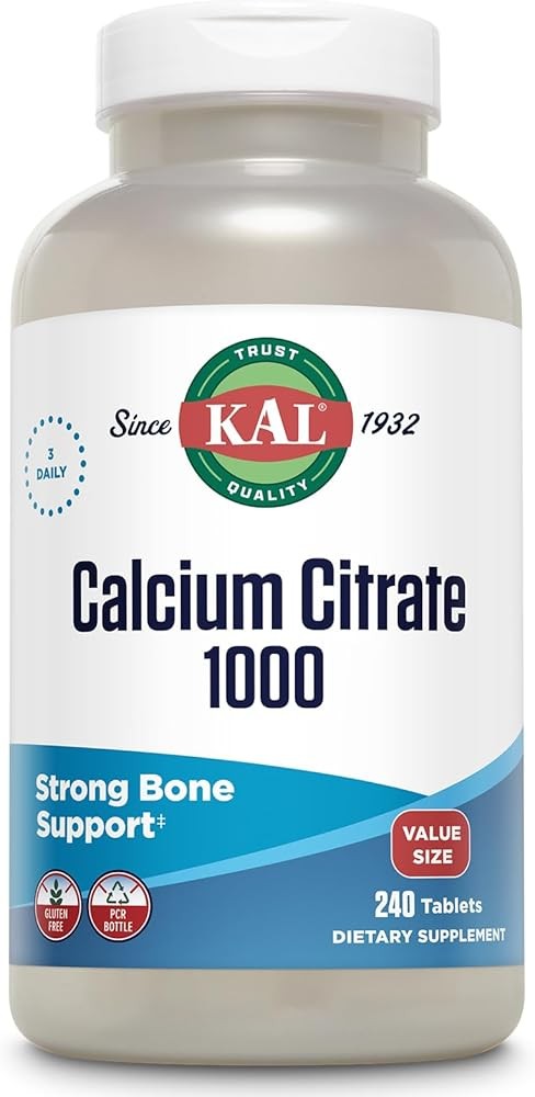 KAL Calcium Citrate 1000mg, Calcium Supplements for Women and Men, Bone Health, Teeth, Nervous, Muscular & Cardiovasc...