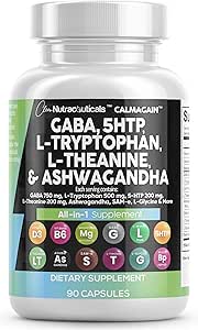 Clean Nutraceuticals GABA 750mg 5 HTP 200mg L Tryptophan 500mg L Theanine 200mg Ashwagandha SAM-e L-Glycine - Mood Su...