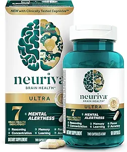 NEURIVA Ultra Decaffeinated Clinically Tested Nootropic Brain Supplement for Mental Alertness, Memory, Focus & Concen...