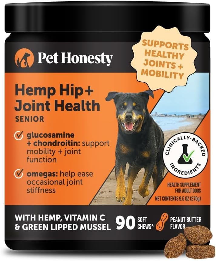 Senior Hemp Hip and Joint Supplement for Dogs - Glucosamine, MSM, Green Lipped Mussel
