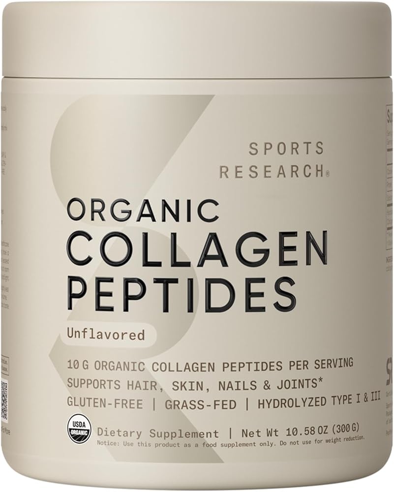 Sports Research® Organic Collagen Peptides - Hydrolyzed Type I & III Collagen Protein Powder Made Sustainably from Gr...
