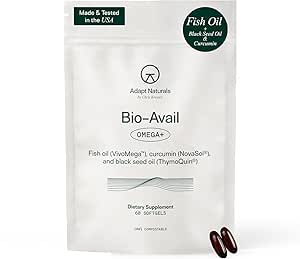 Adapt Naturals Omega 3 Fish Oil Supplement with Bioavailable Curcumin & Black Seed, 1500mg Fish Oil EPA DHA Omega 3 F...