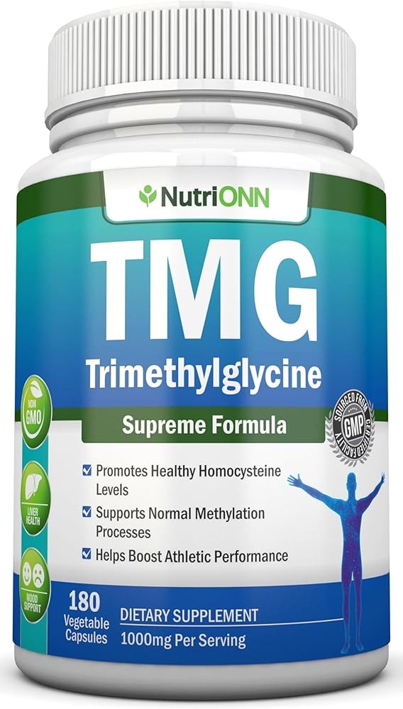 TMG Trimethylglycine Supplement - 1000mg - 180 Capsules - Premium Pure Betaine Anhydrous - Supports Normal Homocystei...