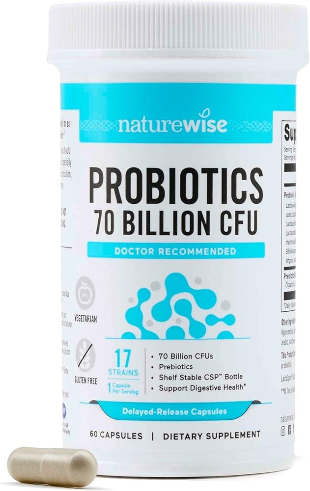 NatureWise Probiotics 70 Billion CFU - 17 Strains + Organic Prebiotics