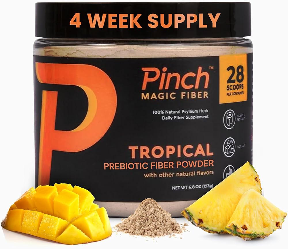 Pinch Magic Sugar Free Fiber Powder – Light Tropical Flavor Psyllium Husk with Bromelain & Vitamins C & D