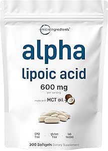 Micro Ingredients Alpha Lipoic Acid 600mg with MCT Oil, 300 Softgels | ALA Supplement for Liver, Antioxidants, Nerve,...