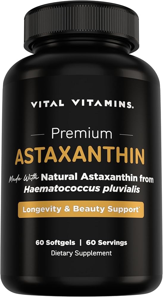 Vital Vitamins Astaxanthin 12mg Softgels - Made with Natural Astaxanthin - Supplement to Promote Skin Hydration, Elasticity - Defends Cells Against Daily Damage - Vegan, Made in the USA - 60 Soft Gels