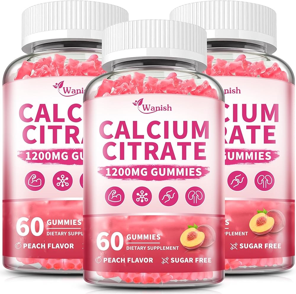 (3 Pack) 1200 mg Calcium Citrate Gummies Supplements for Women &amp; Men,Pure Ca