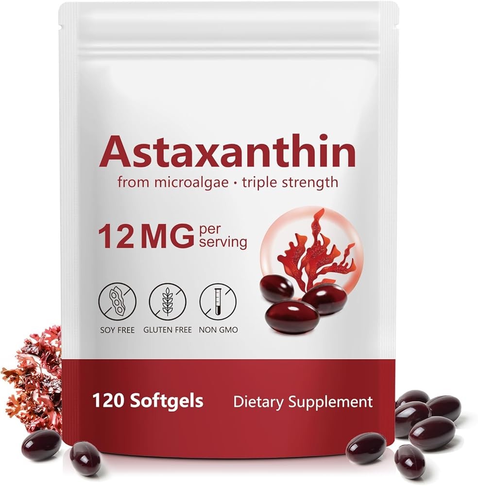Tiuedu Astaxanthin 12mg, 120 Softgels, 4 Month Supply, Astaxanthin Antioxidant Supplements, Supports Eye, Joint, Internal Circulation, Skin Health