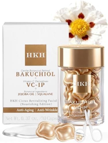 HKH Bakuchiol Retinol Serum For Face: 30 Capsules Anti-Aging Serum Sensitive Skin - SGS Tested Wrinkle Reduction in 4 Weeks - Night Repair Oil With Peptides & Plant-Based Retinol - Travel-Friendly